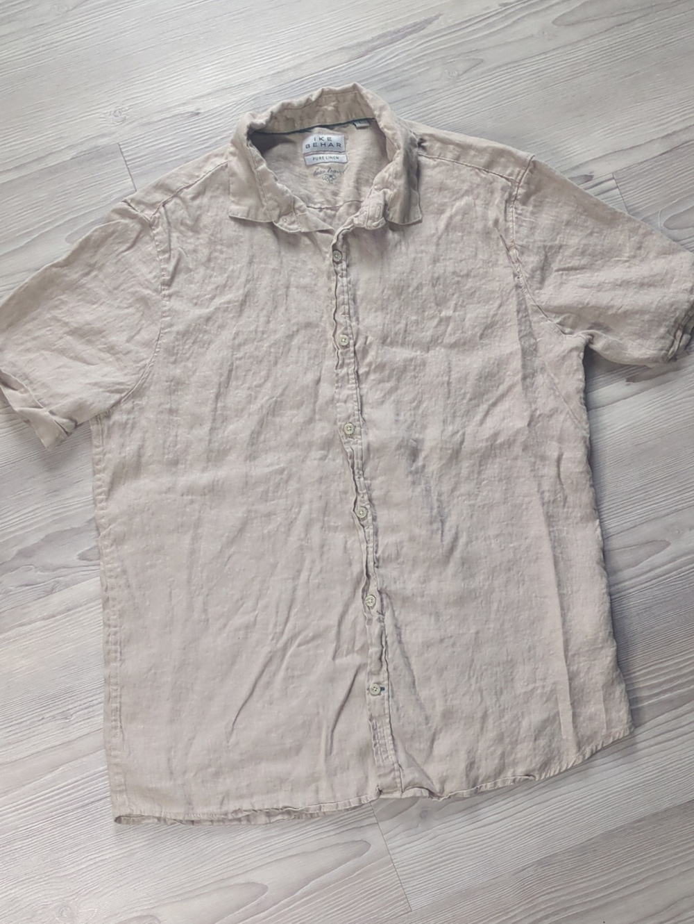 Ike Behar Pure Linen Short Sleeve Button Up Shirt Beige Men's Large